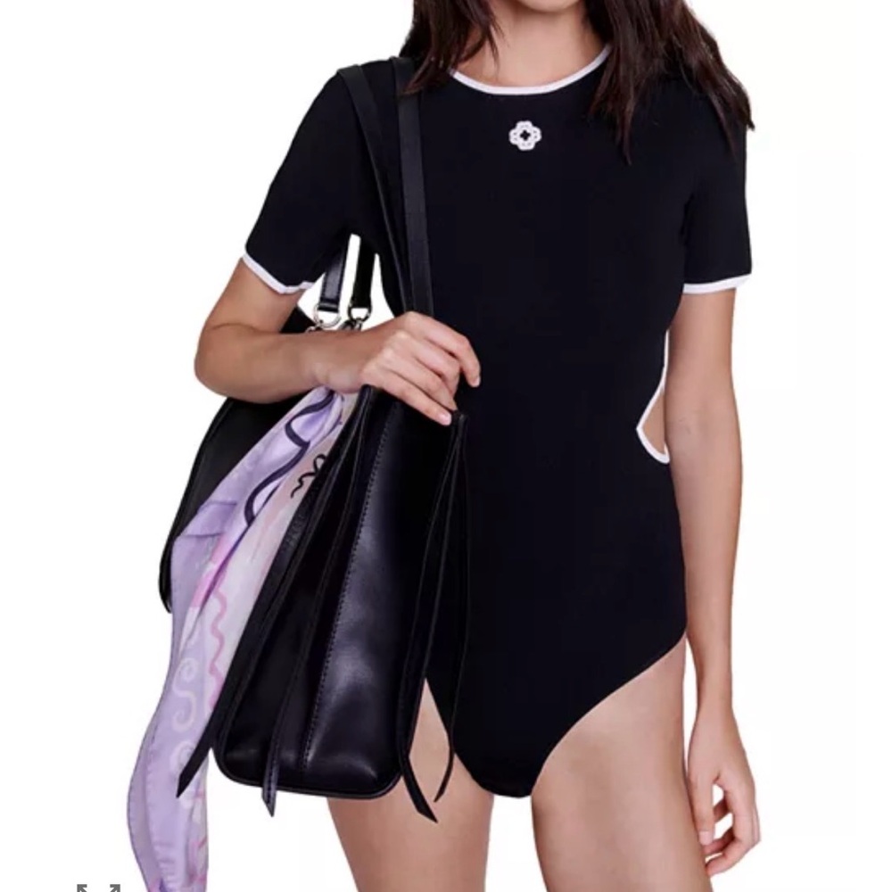 Maje black Bodysuit with White Accents Size 3